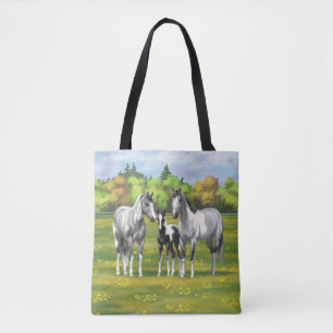 Tote Bag Chevaux De Peinture Gris De Pâte De Poisson En Été