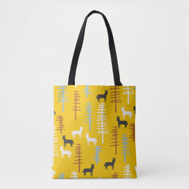 Tote Bag Chevaux Tribaux : Forêt Rétro Sans Mer (Devant)