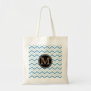 Tote Bag Chevron Motif Monogram Sea Blue Grey