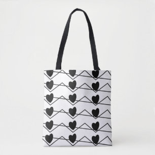 Tote Bag Chevron Stripe Hearts Valentines Day