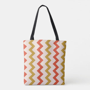 Tote Bag Chevron zigzag design jaune ocre orange sur rose