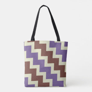 Tote Bag Chevron zigzag design violet brun vert pâle