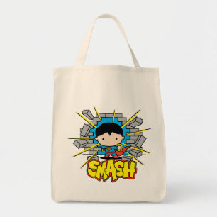 Tote Bag Chibi Superman Frappant À Travers Un Mur De Brique