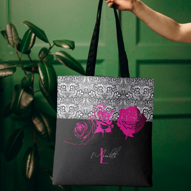Tote Bag Chic dentelle et Roses personnalisées Fourre-tout (Créateur téléchargé)