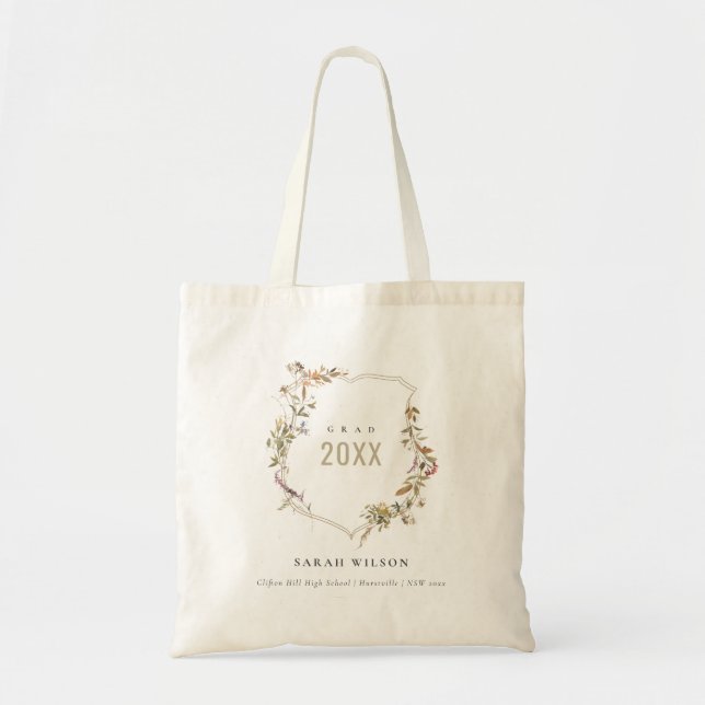 Tote Bag Chic Dusky Rose Blush Fleur sauvage Crest Graduati (Devant)