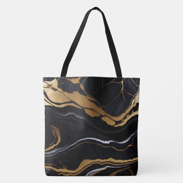 Tote Bag Chic Elégant noir jaune or Faux Marble (Devant)