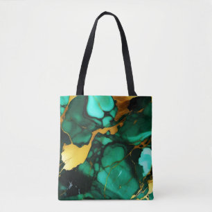 Tote Bag Chic Elegant vert foncé jaune Faux Marble