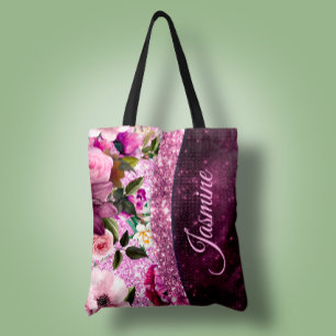 Tote Bag Chic floral Bourgogne rose violet parties scintill