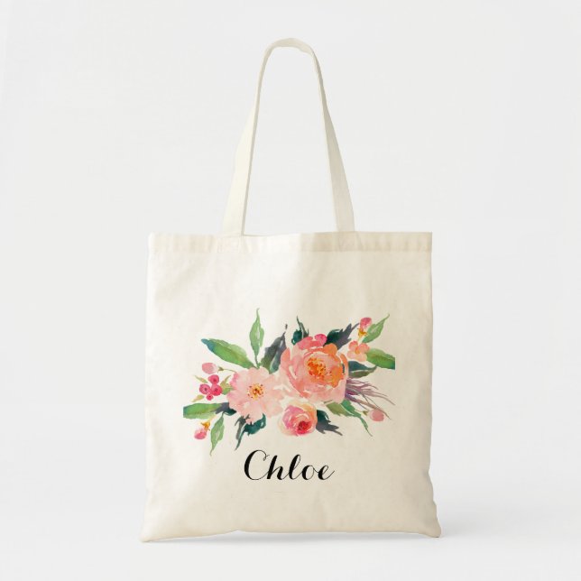 Tote Bag Chic Floral bridesmaid Accueil personnalisé (Devant)