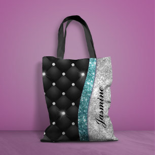 Tote Bag Chic girly faux parties scintillant argent noir tu