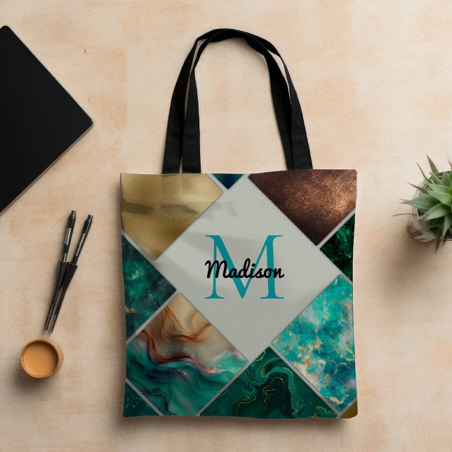 Tote Bag Chic girly faux Parties scintillant or turquoise g (Créateur téléchargé)