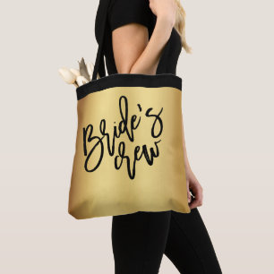 Tote Bag Chic Gold Black Script Bride's Crew Mariage