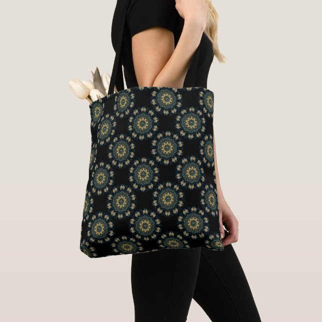Tote Bag Chic Gold & Green Asian Style Motif (De près)