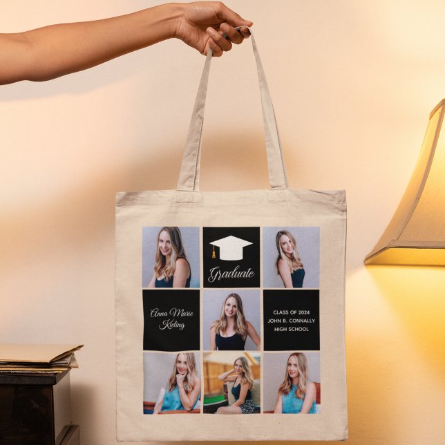 Tote Bag Chic Graduation 6 Photo Collage Keepsaké Cadeau (Créateur téléchargé)