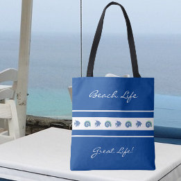 Tote Bag Chic Marine Bleu Grandes Blancs Poisson Shell Beac