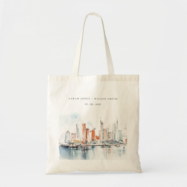 Tote Bag Chic Miami Floride Skyline Mariage d'aquarelle (Devant)