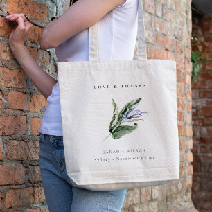 Tote Bag Chic minimal Tropical Blue Leafy Floral Mariage
