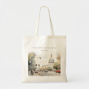 Tote Bag Chic Minimal Washington DC, USA Watercolor Mariage