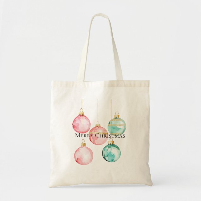 Tote Bag Chic Mint rose or ornements de Noël (Devant)