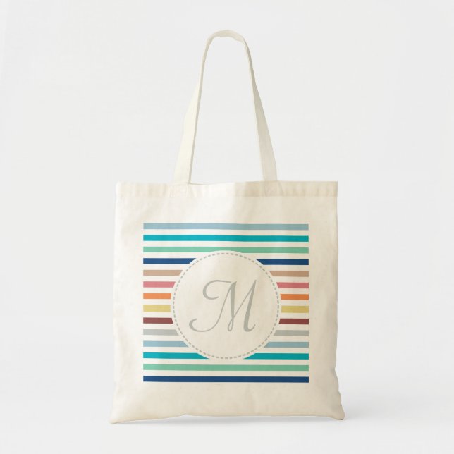 Tote Bag Chic Monogram Pastel Arc-en-ciel bandes horizontal (Devant)