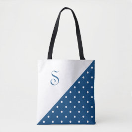 Tote Bag Chic Monogramme bleu foncé Polka Pot géométrique