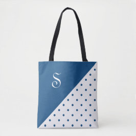 Tote Bag Chic Monogramme Bleu Polka Pot Géométrique
