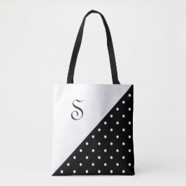 Tote Bag Chic Monogramme noir blanc Polka point