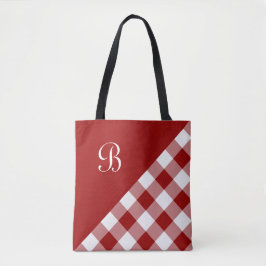 Tote Bag Chic Monogramme Rouge Blanc Buffalo Check Géométri