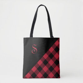 Tote Bag Chic Monogramme Rouge Buffle noir Vérifier géométr