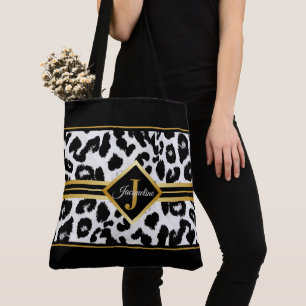Tote Bag Chic Monogramme sur Poster de animal Black et Faux