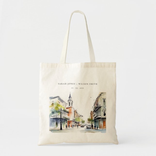 Tote Bag Chic New Orleans Louisiana Mariage aquarelle (Devant)
