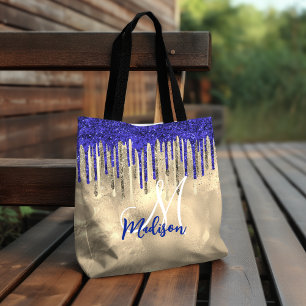 Tote Bag Chic parties scintillant d'or bleu royal gouttes m