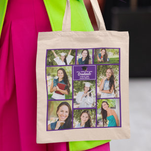 Tote Bag Chic Purple Graduate Photo Collage Graduation Cade
