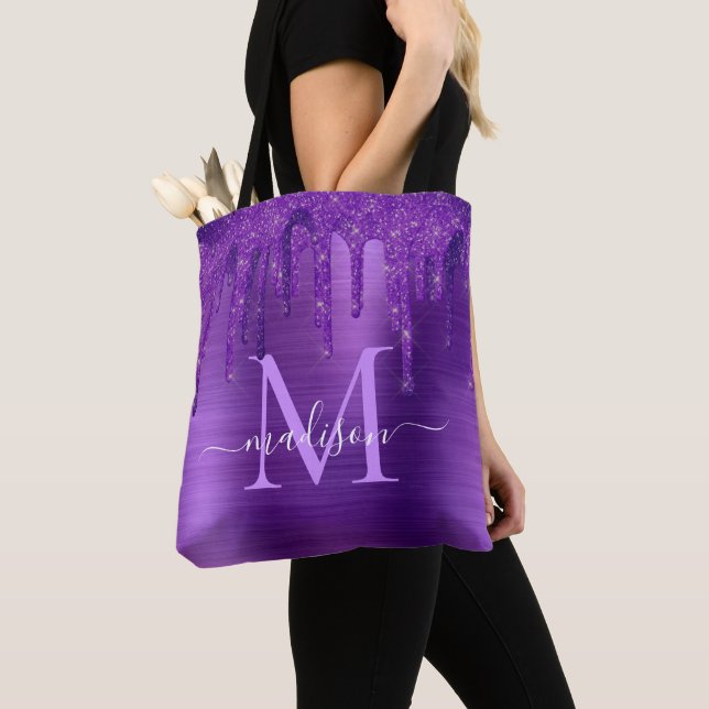 Tote Bag Chic Purple Parties scintillant de séchage brosse  (De près)