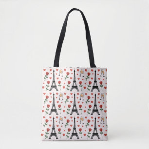 Tote Bag Chic Romantique Paris France Tour Eiffel & Roses