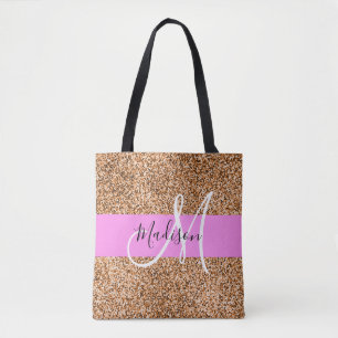 Tote Bag Chic Rose & Citrouille Paillettes Monogramme Nom