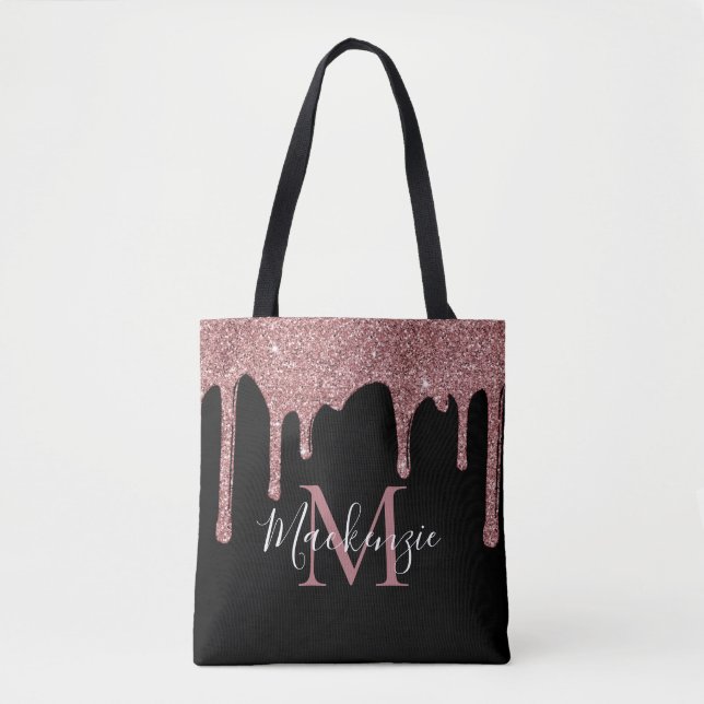 Tote Bag Chic Rose Gold Paillet Gouttes Monogramme (Devant)