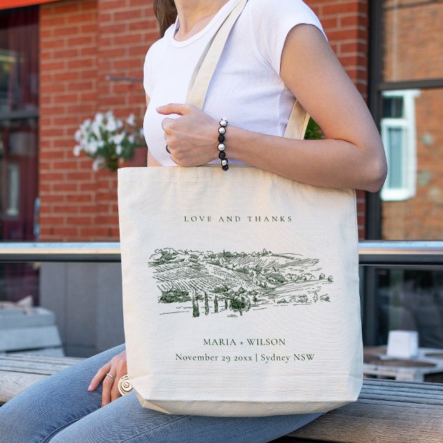 Tote Bag Chic Rustic Green Winery Mariage de croquis (Créateur téléchargé)