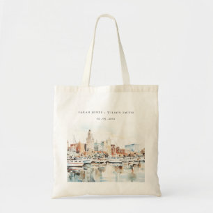 Tote Bag Chic Tampa Floride Skyline Mariage d'aquarelle