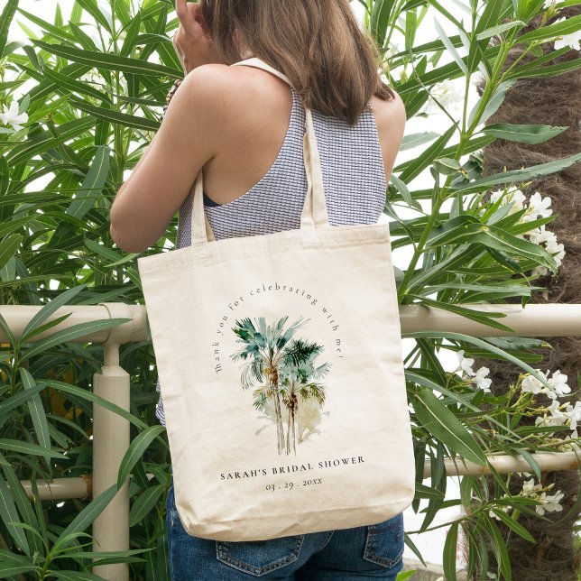 Tote Bag Chic Tropical Aquarelle Palm Trees Fête des mariée (Créateur téléchargé)