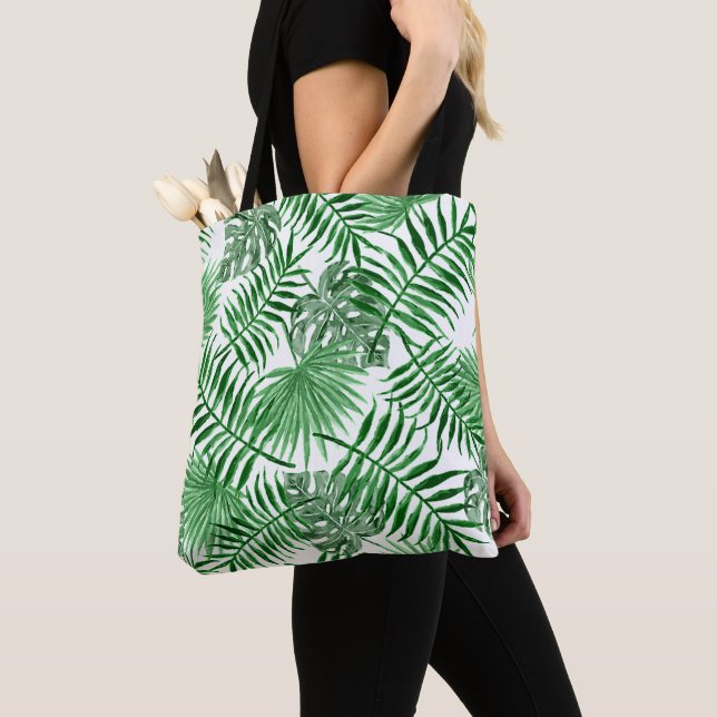 Tote Bag Chic Tropical Green Palm Tree Feuille Art d'été (De près)