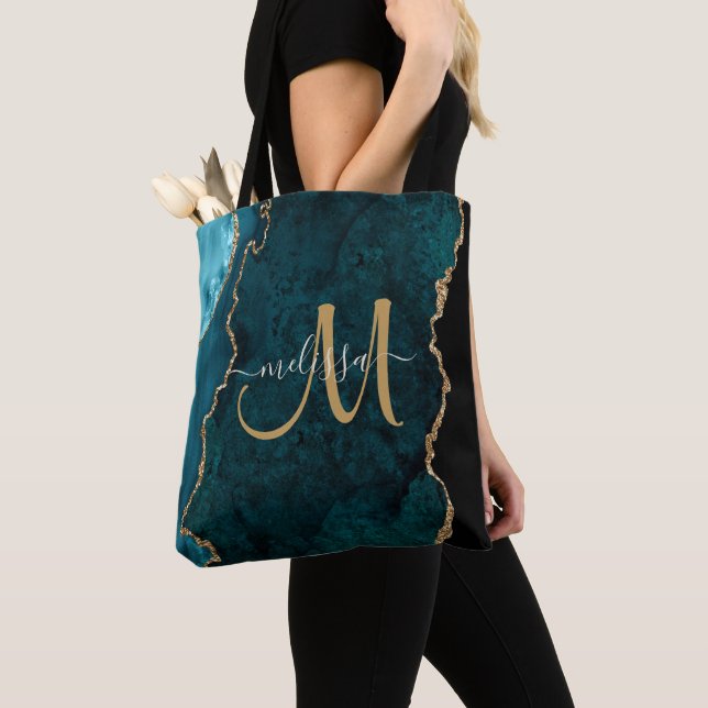Tote Bag Chic Turquoise Gold Parties scintillant Agate Pers (De près)