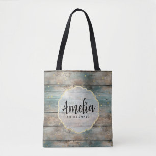 Tote Bag Chic Usé Bois Pastel Nom Demoiselle d'Honneur