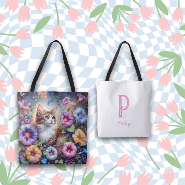 Tote Bag Chic Whimsical Flower Jardin Monogramme (Créateur téléchargé)