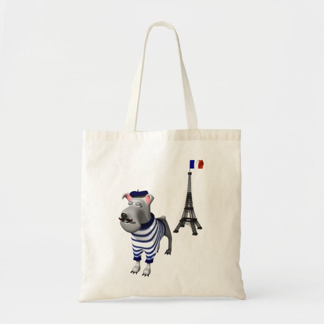 Tote Bag Chien à Beret devant la Tour Eiffel (Devant)