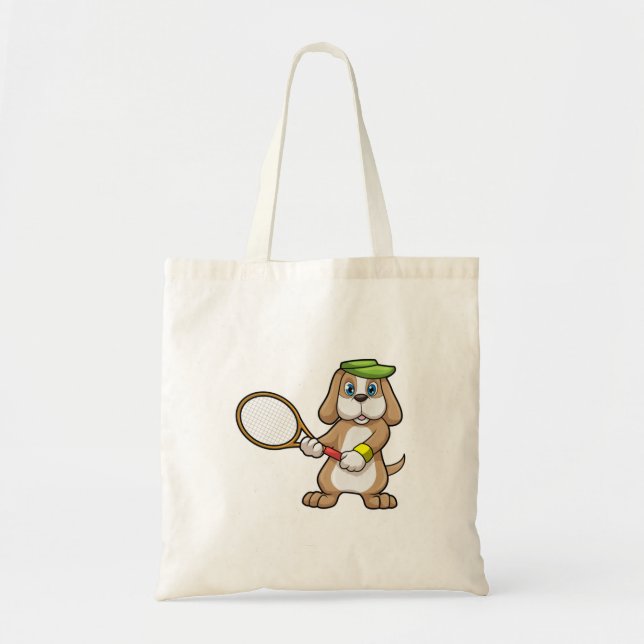 Tote Bag Chien à Tennis avec raquette de tennis & Casquette (Devant)