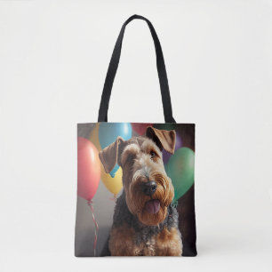 Tote Bag Chien Airedale avec gâteau et ballons