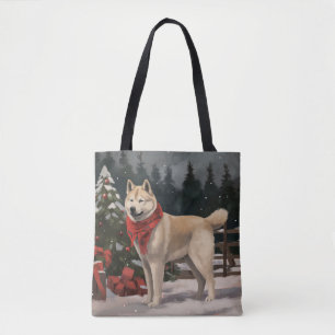 Tote Bag Chien Akita dans la neige Noël