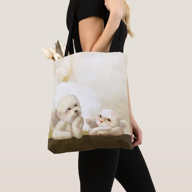 Tote Bag Chien angélique et chat sur Cloud (De près)