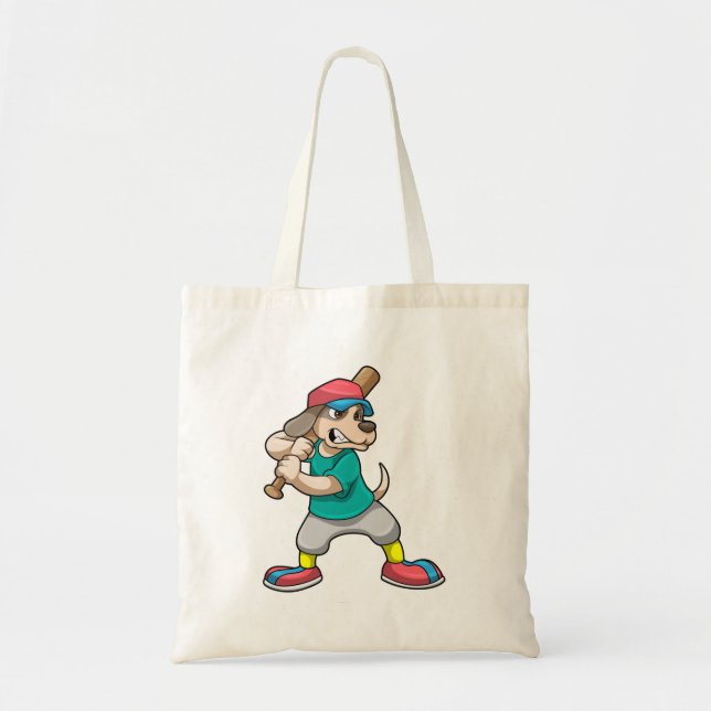 Tote Bag Chien au baseball avec batte de baseball (Devant)